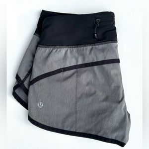 RARE Lululemon Speed shorts. Low-rise. 2-way stretch. 2.5” inseam. Grey pattern